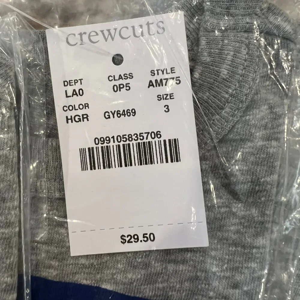 NWT J. Crew Boys' Grey and Blue Striped Pocket Crewneck T-Shirt